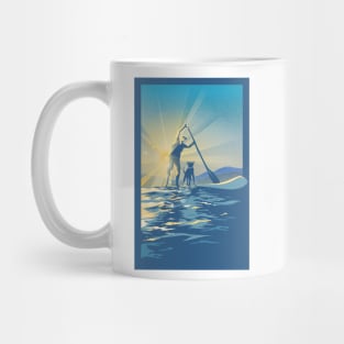 sunset paddle boarder and dog Mug